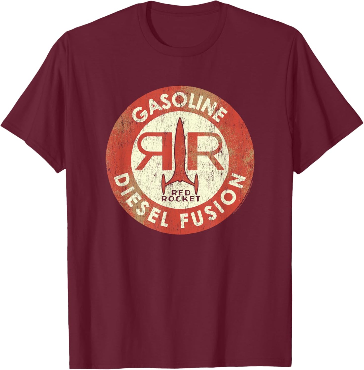 Fallout Video Game Red Rocket Diesel Fuel Distressed Logo T-Shirt - T-Shirt | Maroon
