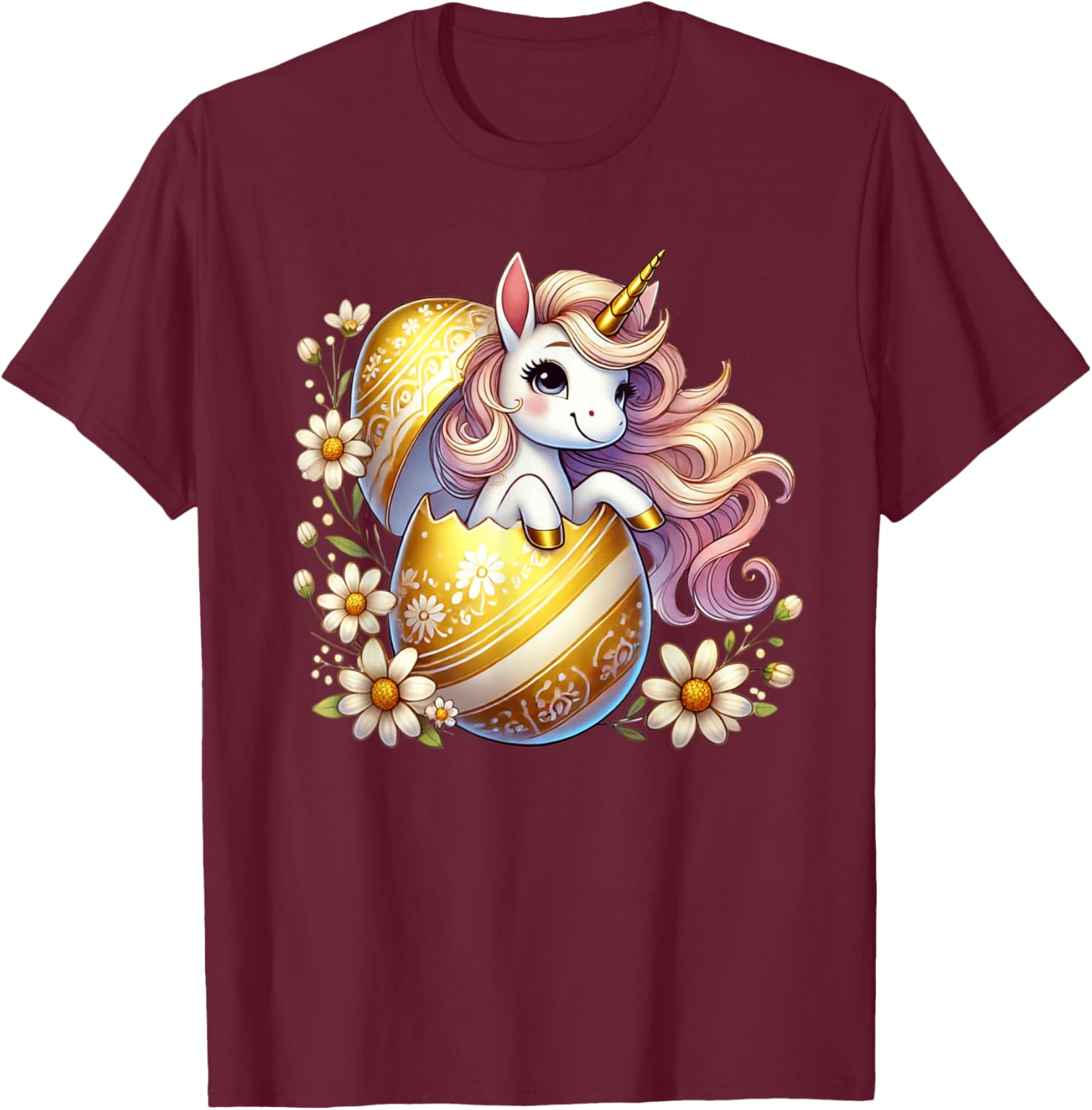 Easter Unicorn Shirt with Eggs Happy Easter Girls Kids Cute T-Shirt - T-Shirt | Maroon