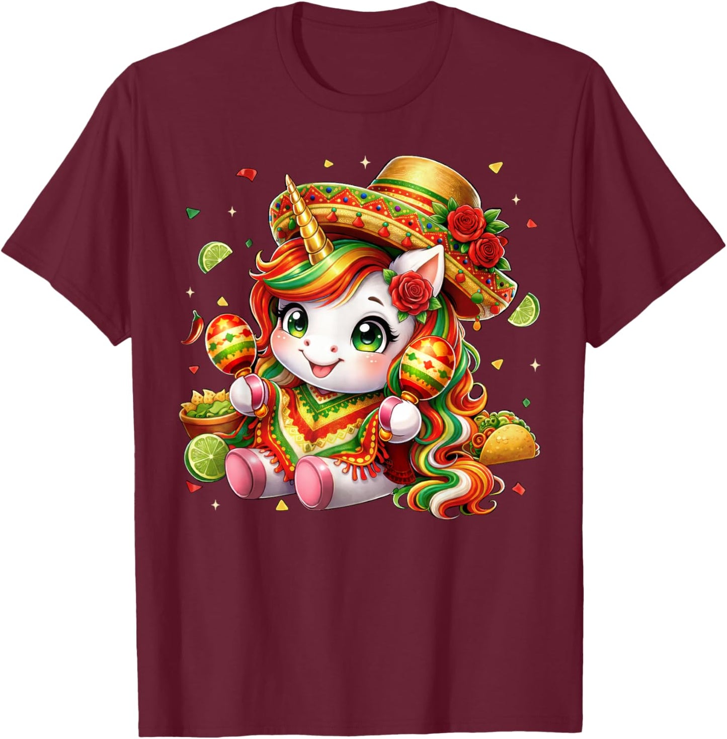 Cinco De Mayo Shirts Kids Girls Unicorn Mexican Let's Fiesta T-Shirt - T-Shirt | Maroon