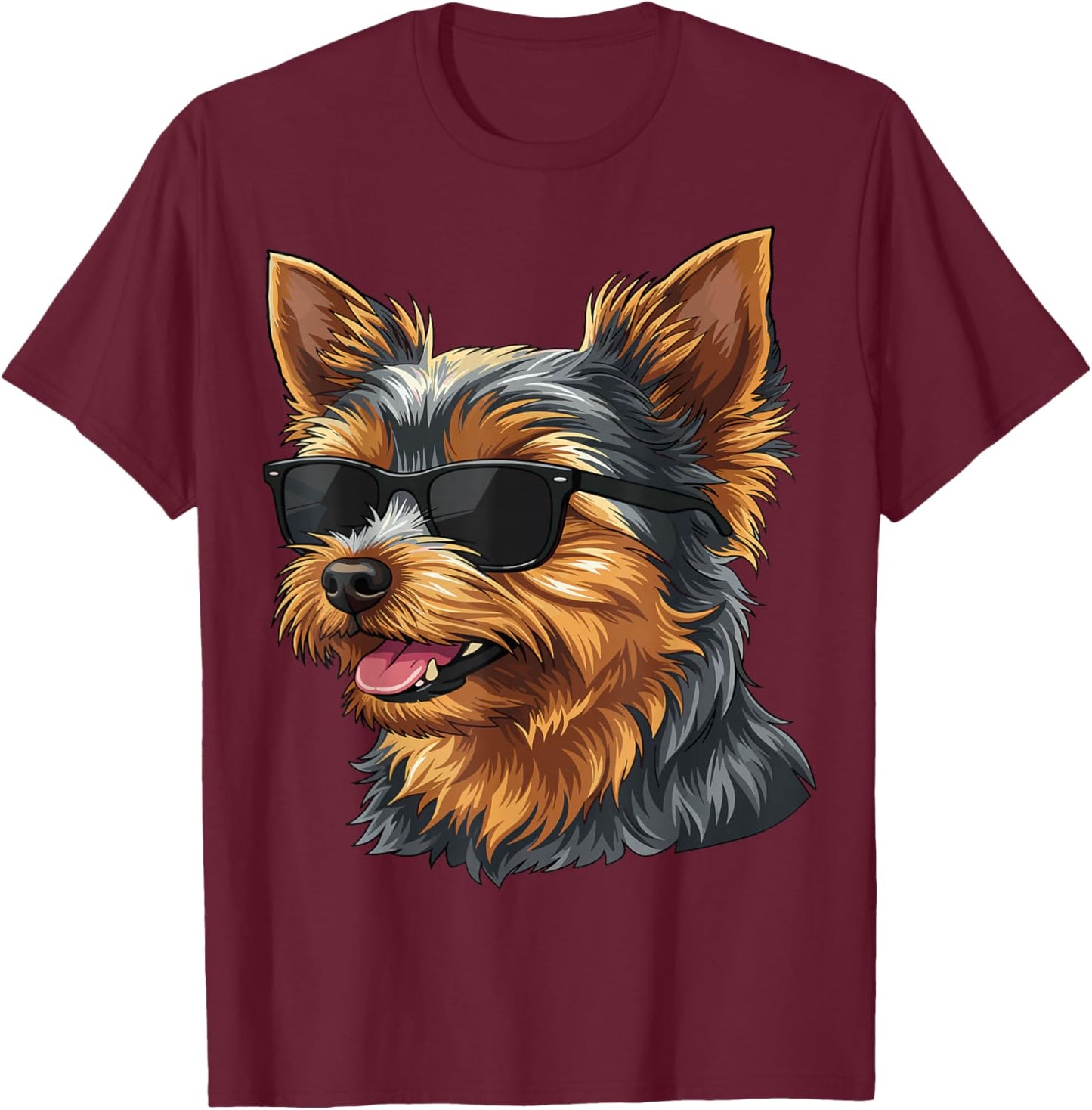 Funny Yorkshire Terrier Lover Retro Dog Sunglasses Dogs Pets T-Shirt - T-Shirt | Maroon
