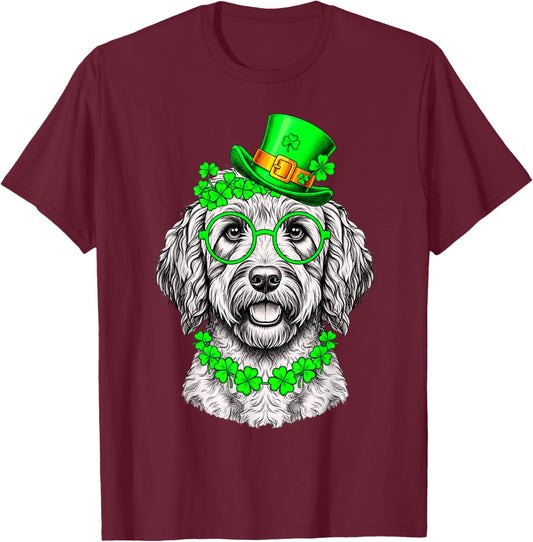 St Patricks Day Goldendoodle Dog Shamrock Hat T-Shirt - T-Shirt | Maroon