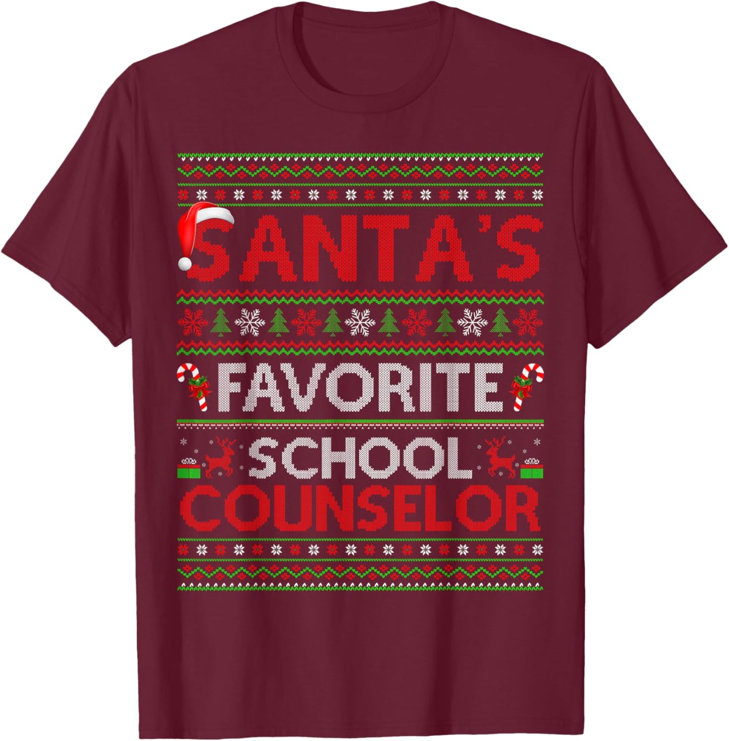 Santa Favorite School Counselor Ugly Christmas Sweaters Xmas T-Shirt - T-Shirt | Maroon
