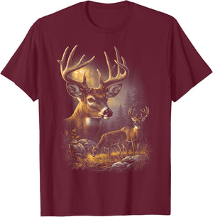 Whitetail Deer Vintage Buck Autumn Forest Wildlife Hunting T-Shirt - T-Shirt | Maroon