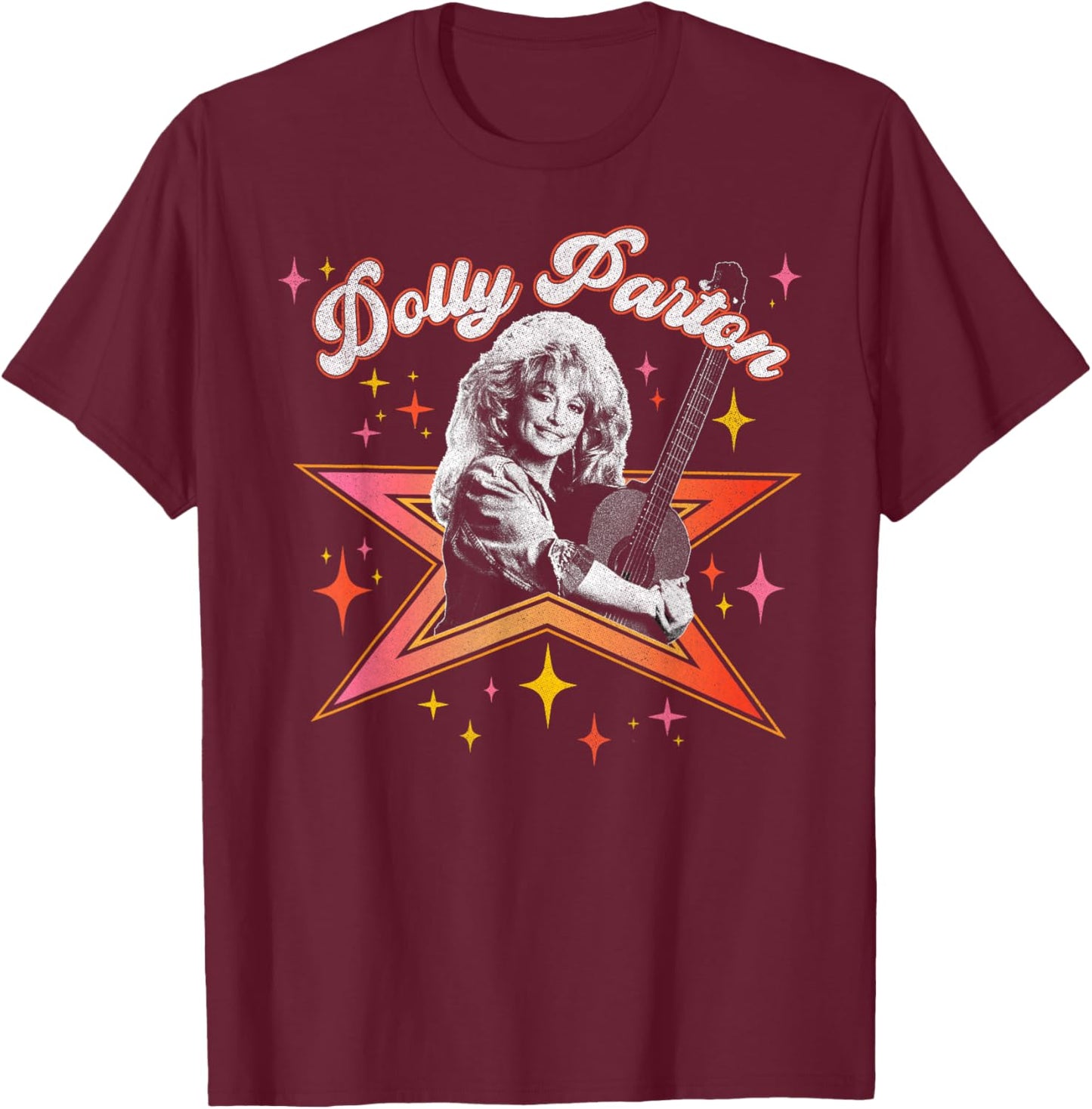 Dolly Parton Black & White Portrait Glimmering and Sparkling T-Shirt - T-Shirt | Maroon