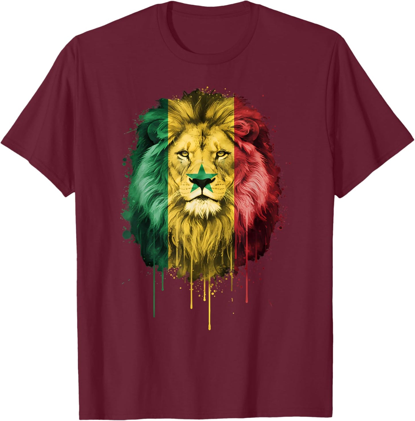 Senegal Roots Lion Senegalese Flag T-Shirt - T-Shirt | Maroon