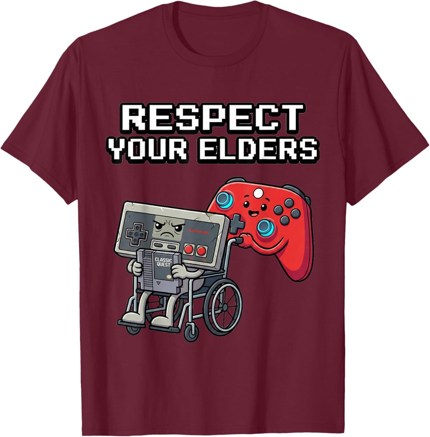 Respect Your Elders Retro Gaming Funny Gamer Controller 80s T-Shirt - T-Shirt | Maroon