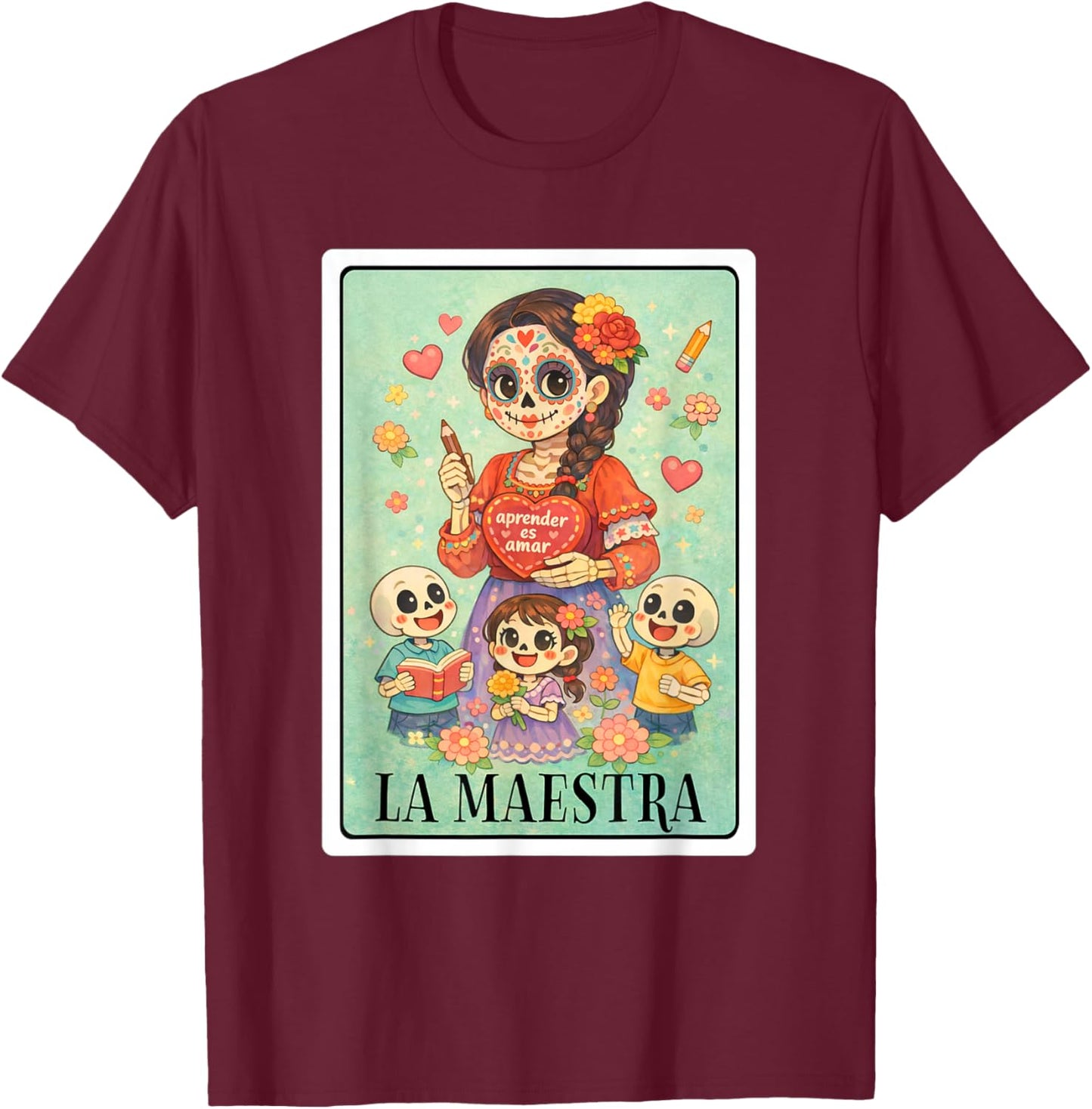 Spanish Teacher Latina La Maestra Chicana Mexican Bingo Card T-Shirt - T-Shirt | Maroon