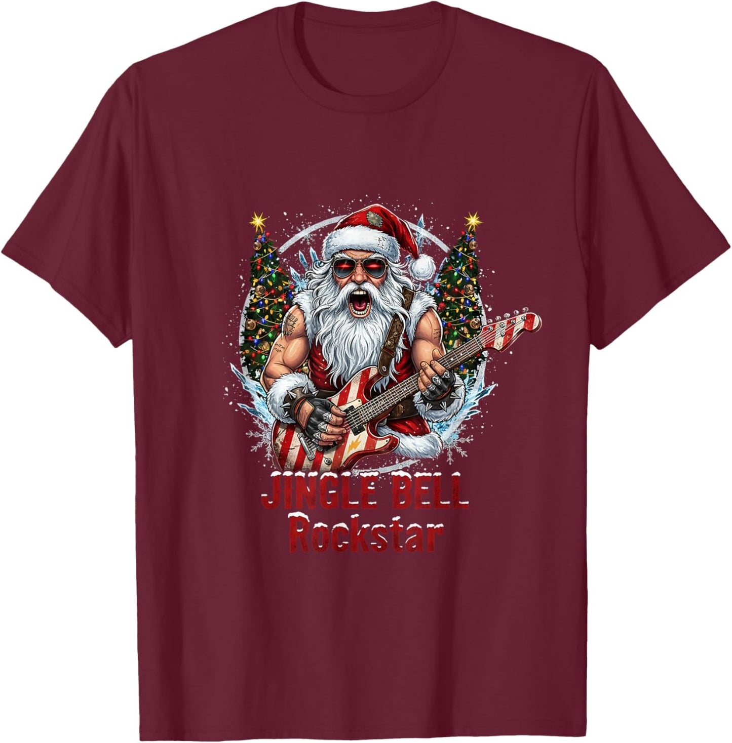Christmas Vibe Retro Rockin Santa Jingle Bell Rock T-Shirt - T-Shirt | Maroon