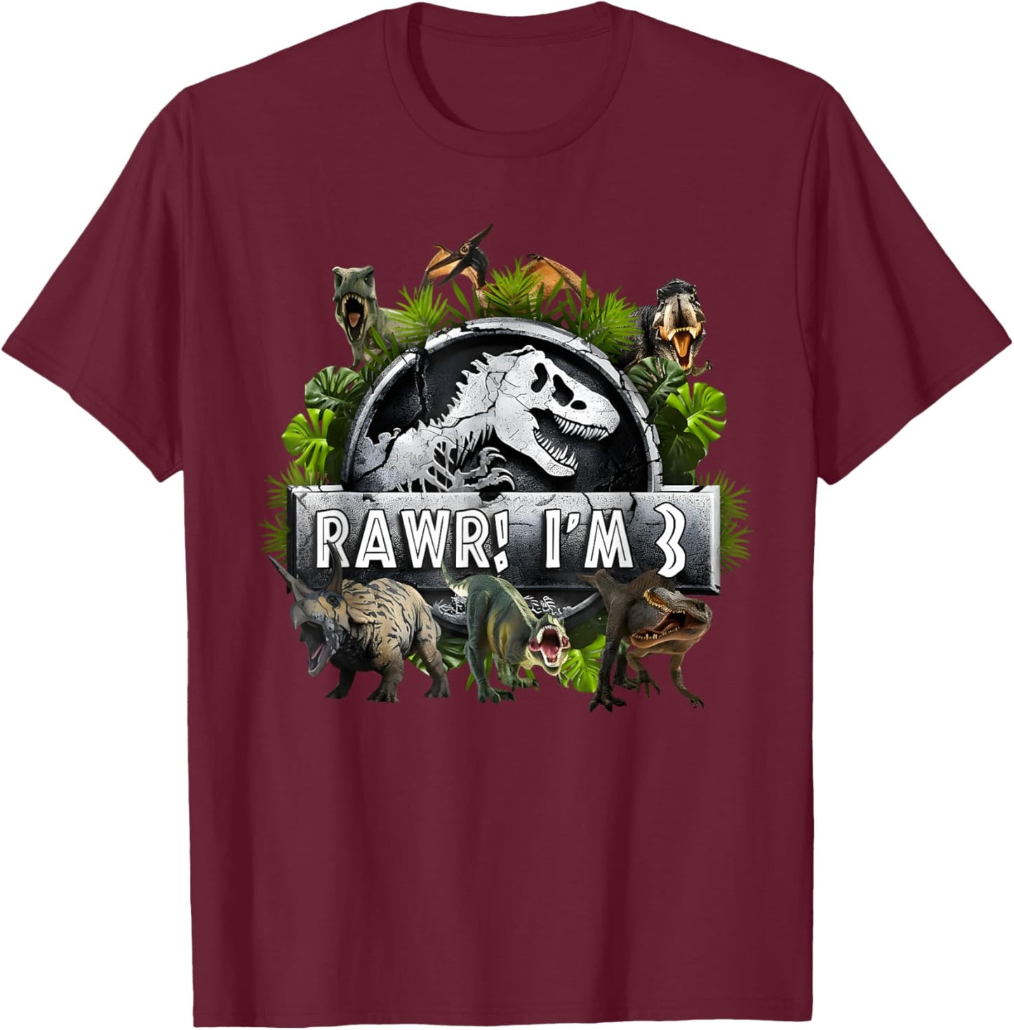 Rawr I'm 3 3rd Birthday T Rex Dinosaur Funny Party Boys Kids T-Shirt - T-Shirt | Maroon