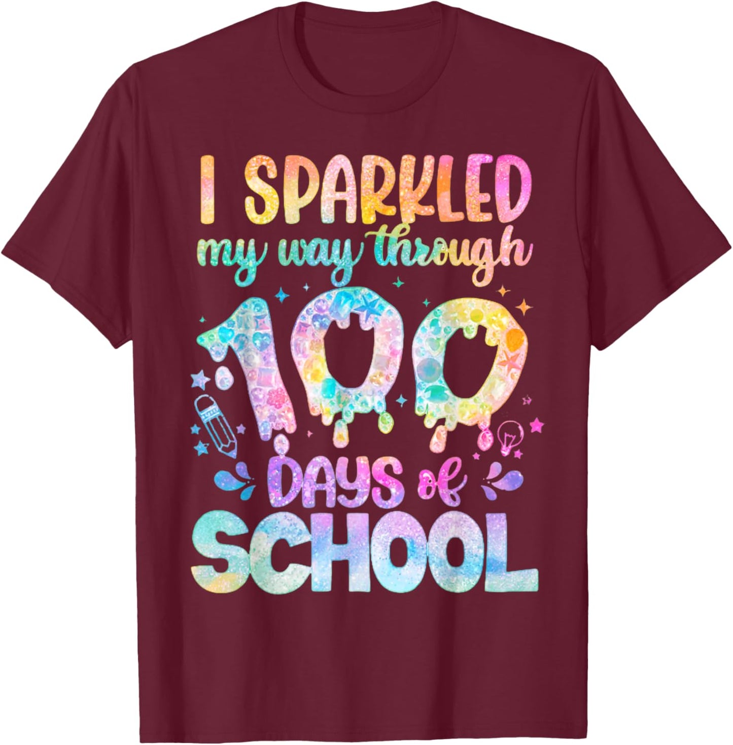 I Sparkled My Way Through 100 Days of School 100th Day T-Shirt - T-Shirt | Maroon