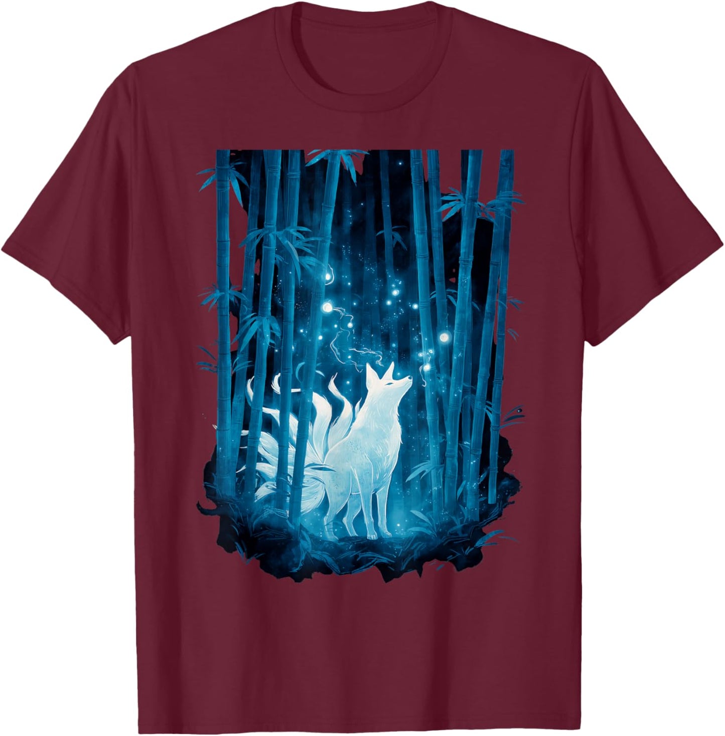 Japanese Kitsune Fox Spirit Bamboo Forest Legendary T-Shirt - T-Shirt | Maroon