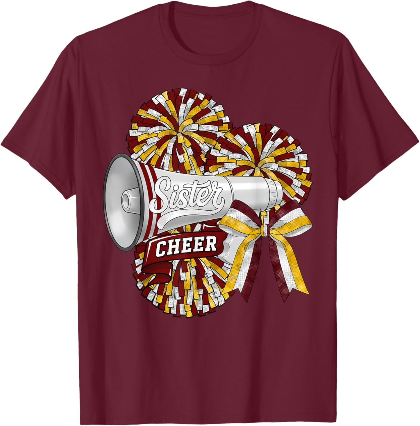 Sport Cheer Sister Bow Maroon Cheerleading Cheerleader Squad T-Shirt - T-Shirt | Maroon