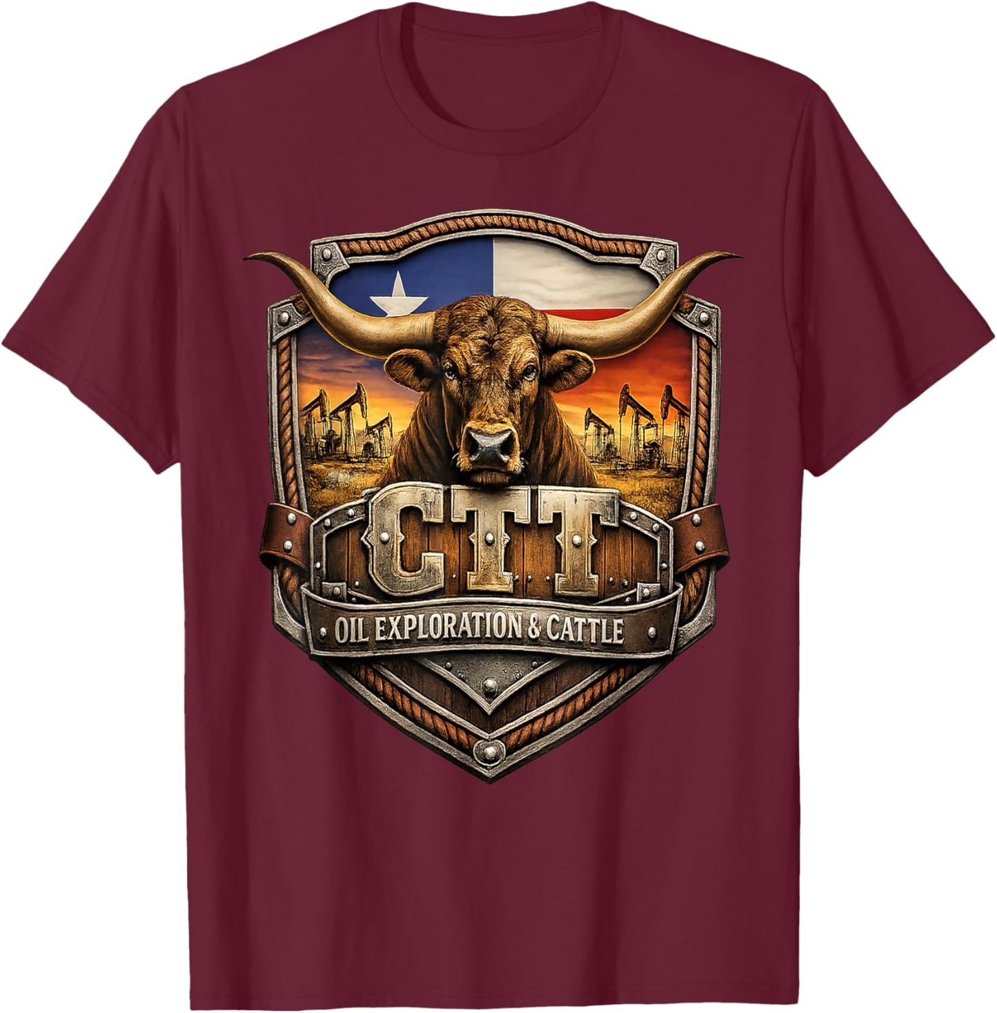Vintage Texas Oilfield Rancher Cowboy Western Pride T-Shirt - T-Shirt | Maroon