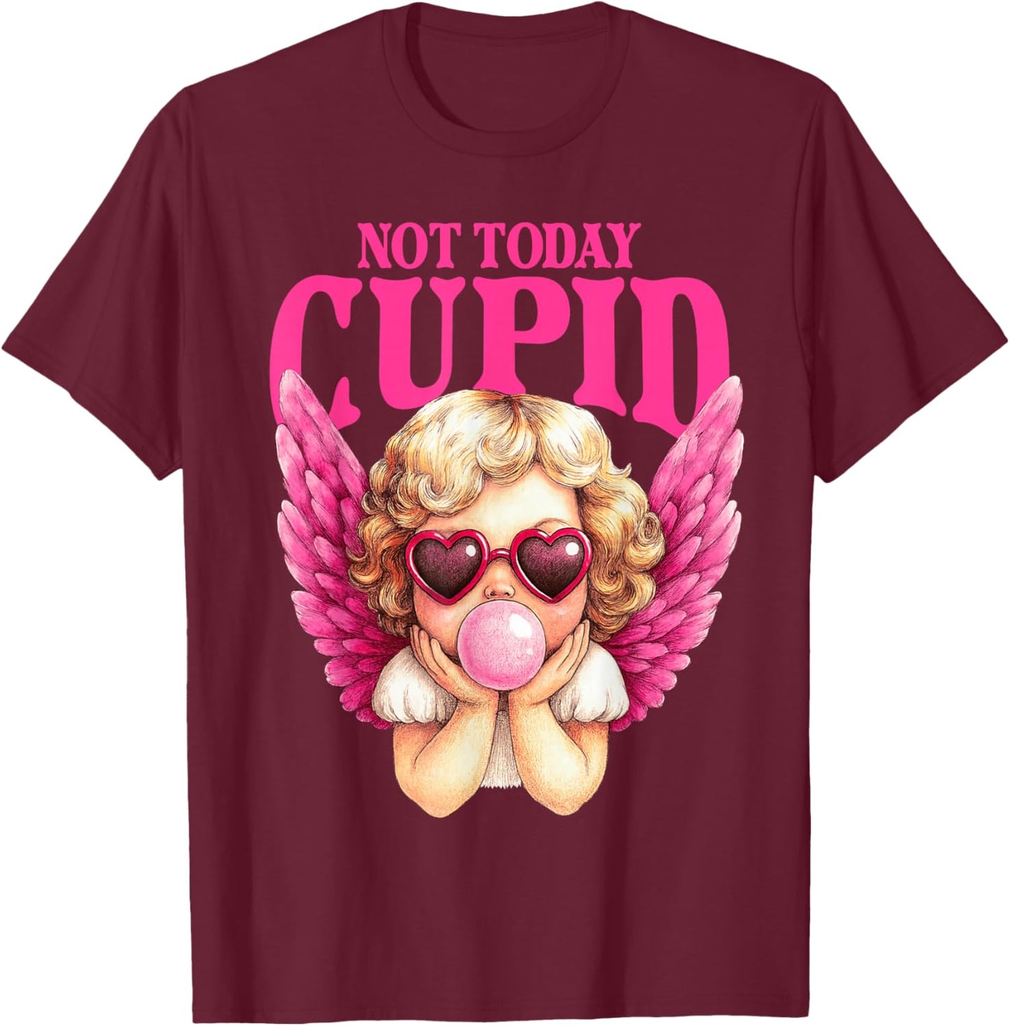 Vintage Cupid Blowing Bubble Gum Heart Sunglasses Valentines T-Shirt - T-Shirt | Maroon