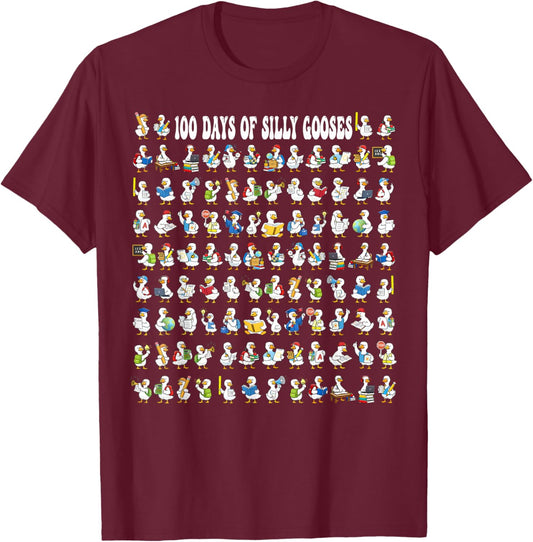 100 Days of Silly Gooses Funny 100 Days of School Teacher T-Shirt - T-Shirt | Maroon