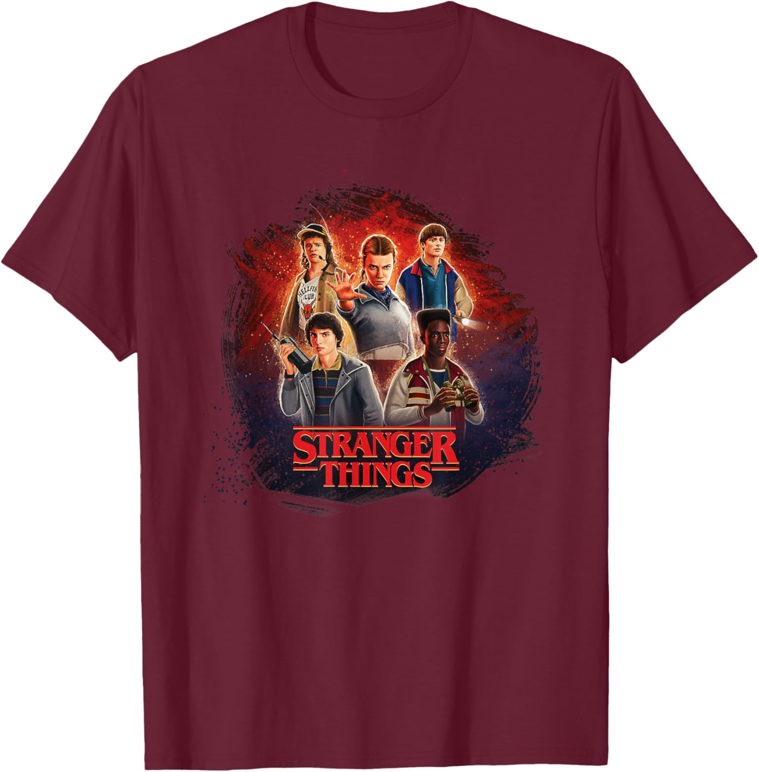 Stranger Things Season 5 Main Characters Brush Strokes Logo T-Shirt - T-Shirt | Maroon