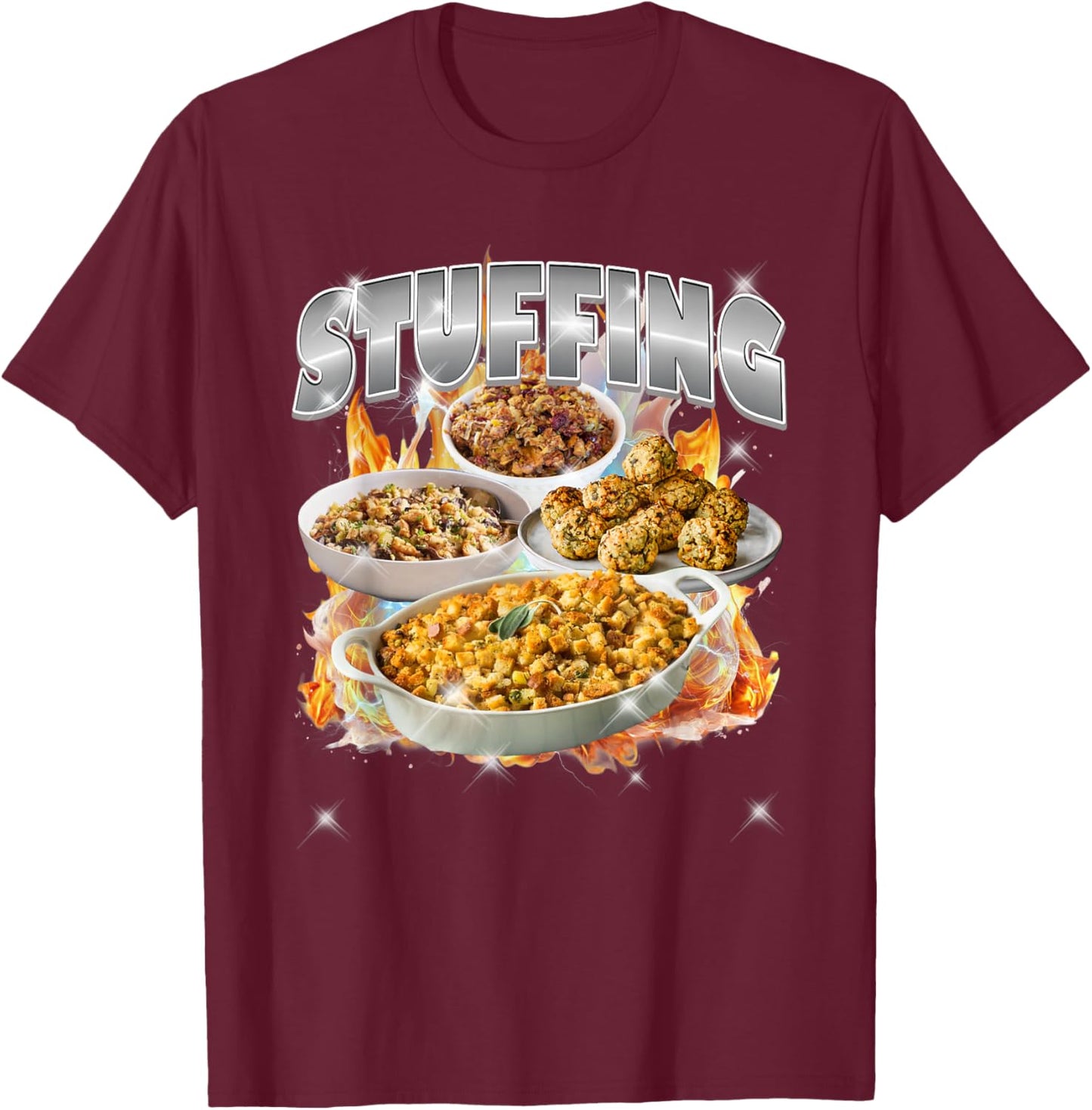 Thanksgiving Stuffing Bootleg 90's Rap Rock Vintage Funny T-Shirt - T-Shirt | Maroon