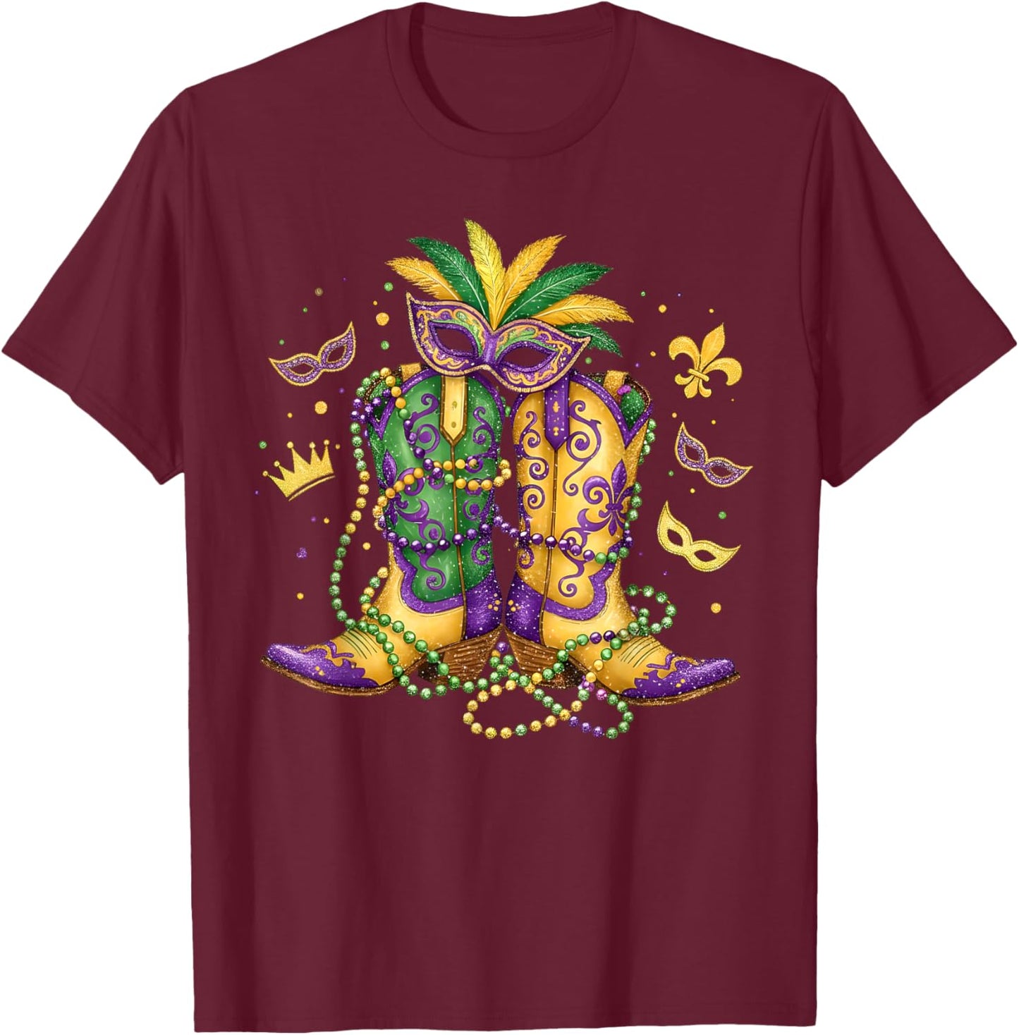 Mardi Gras Western Cowboy Boots Cowgirl New Orleans Rodeo T-Shirt - T-Shirt | Maroon