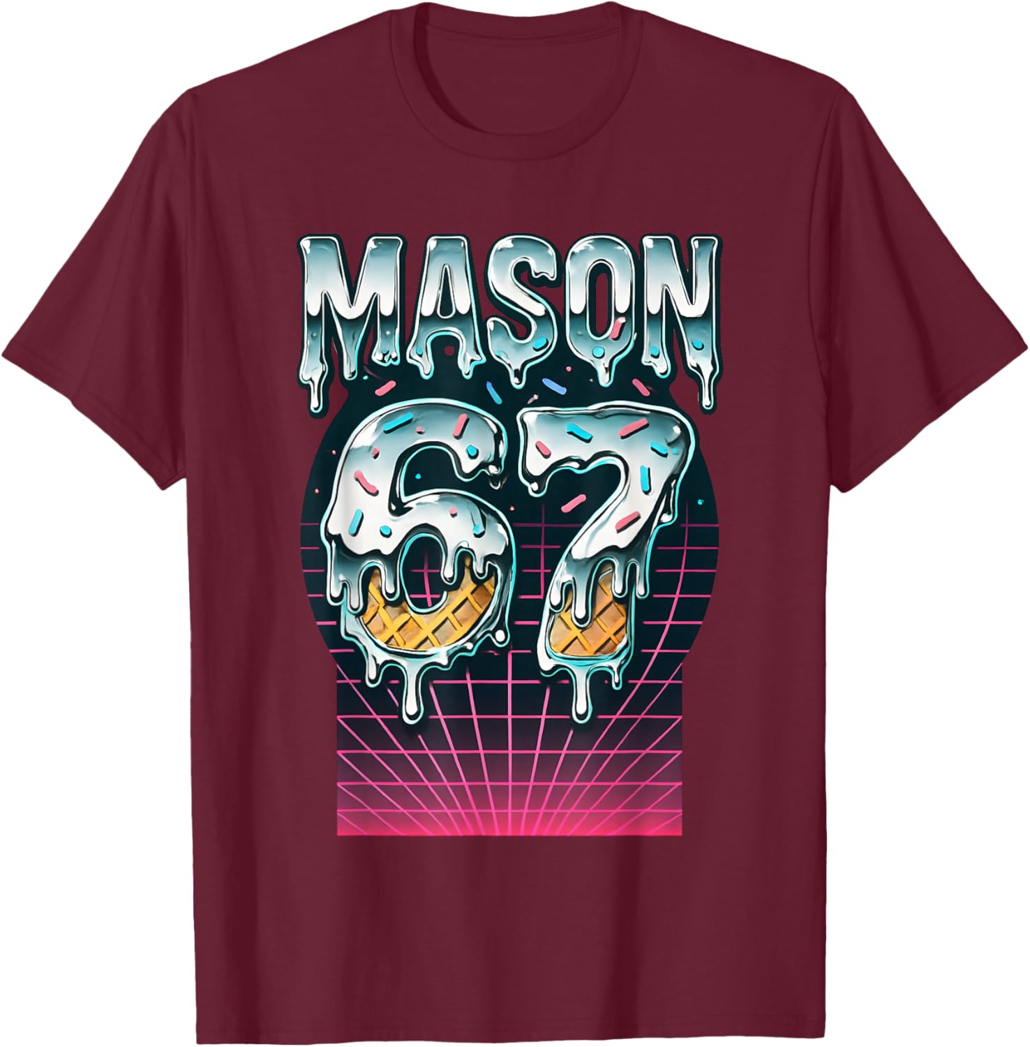Mason 67 Meme Ice Cream Drip Six Seven Funny 6 7 Teen Boys T-Shirt - T-Shirt | Maroon