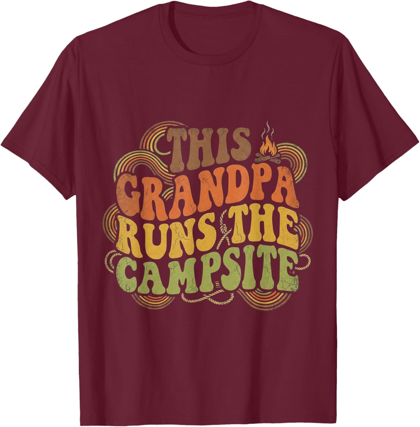 Funny Vintage Grandpa Runs Camping Retro Outdoor Gift T-Shirt - T-Shirt | Maroon
