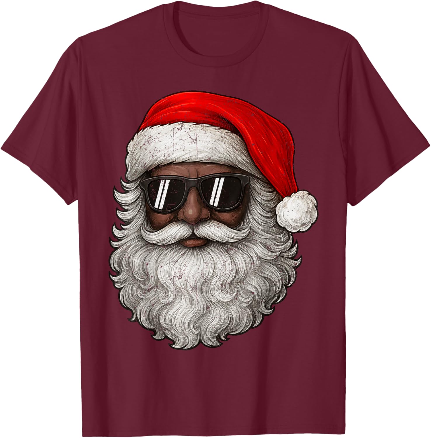 Vintage Cool Black Christmas Santa African Xmas Men Boy Kid T-Shirt - T-Shirt | Maroon