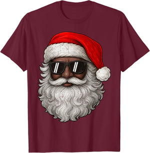 Vintage Cool Black Christmas Santa African Xmas Men Boy Kid T-Shirt - T-Shirt | Maroon