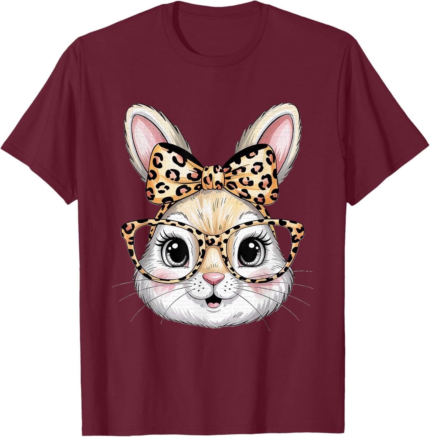 Bunny Face with Glasses Bandana Leopard Rabbit Easter Day T-Shirt - T-Shirt | Maroon