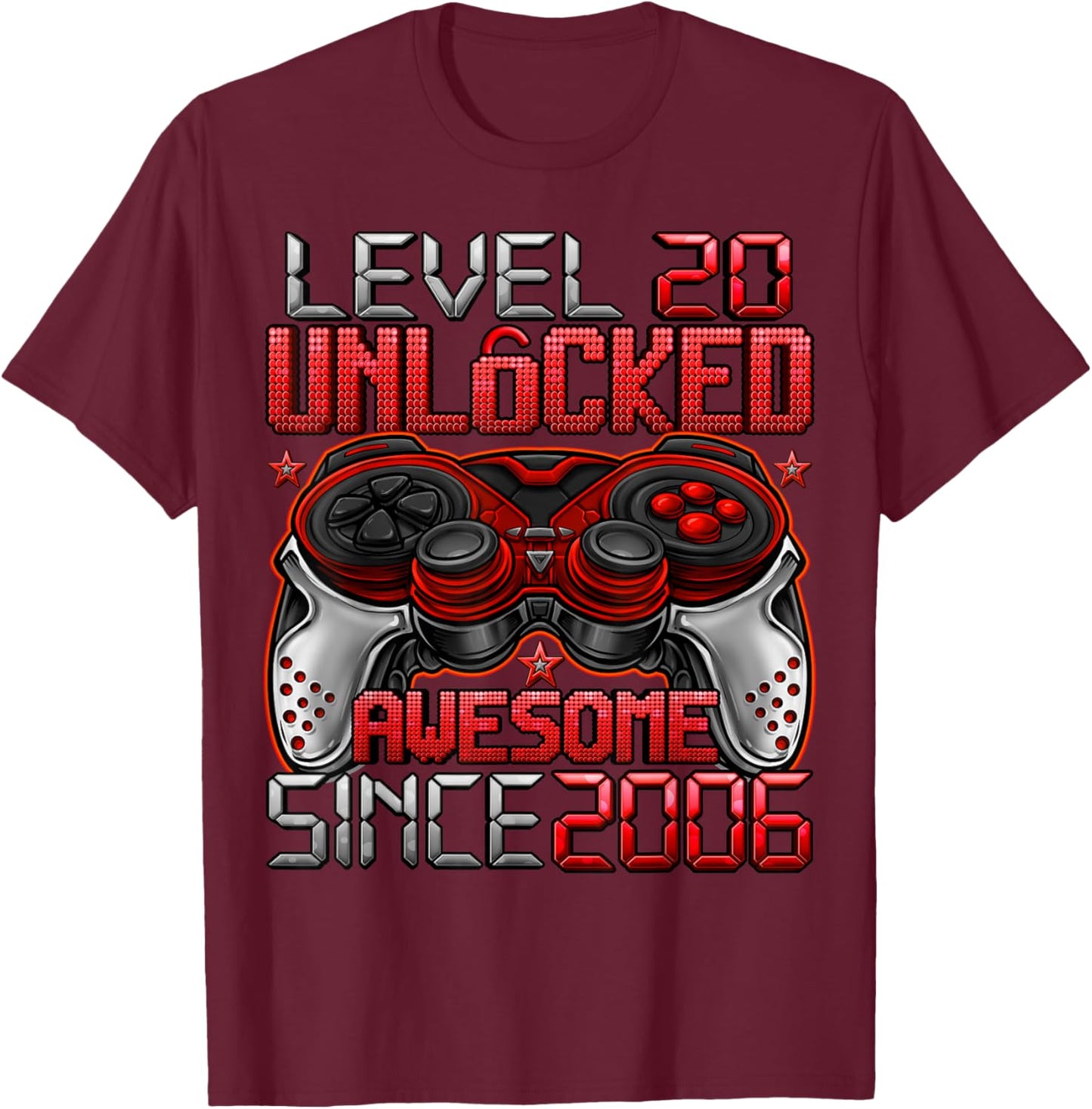 Level 20 Unlocked 20 Year Old Gifts Boys 20th Birthday Boy T-Shirt - T-Shirt | Maroon