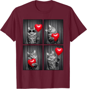 Funny Cat Photobooth Kitten Lover Design Valentines T-Shirt - T-Shirt | Maroon
