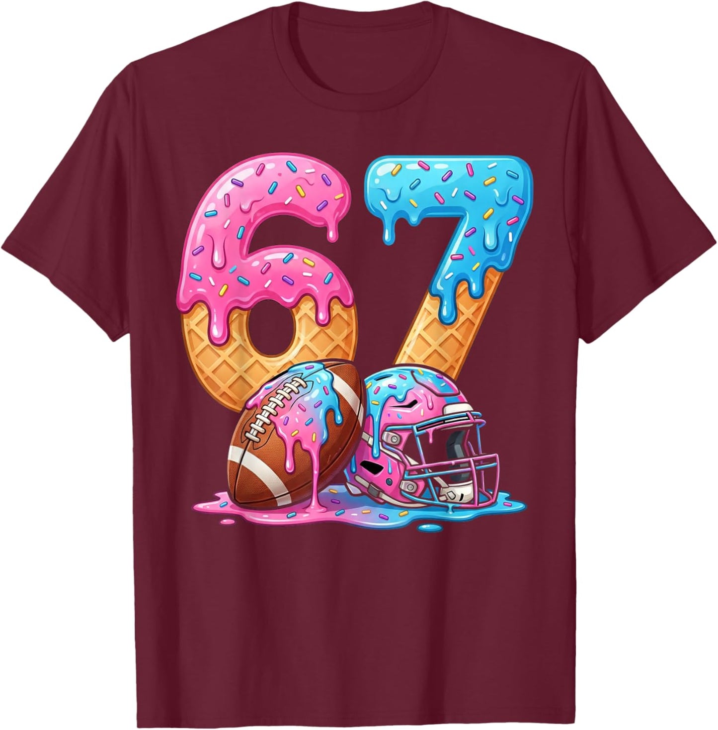 Football Ice Cream Drip 67 Helmet Boys Six Seven Game Day T-Shirt - T-Shirt | Maroon