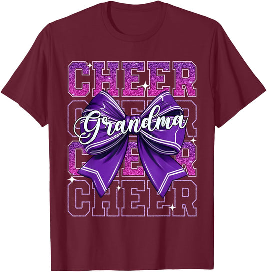 Cheer Grandma Mothers Day Cute Purple Bow Cheerleading Women T-Shirt - T-Shirt | Maroon