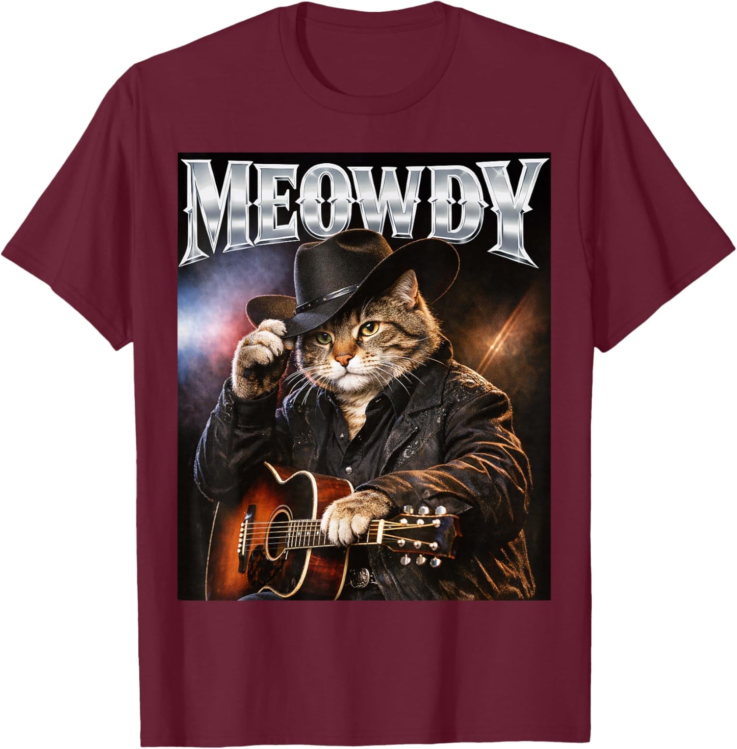 Meowdy Funny Cat Country Singer 80s and 90s Retro T-Shirt - T-Shirt | Maroon