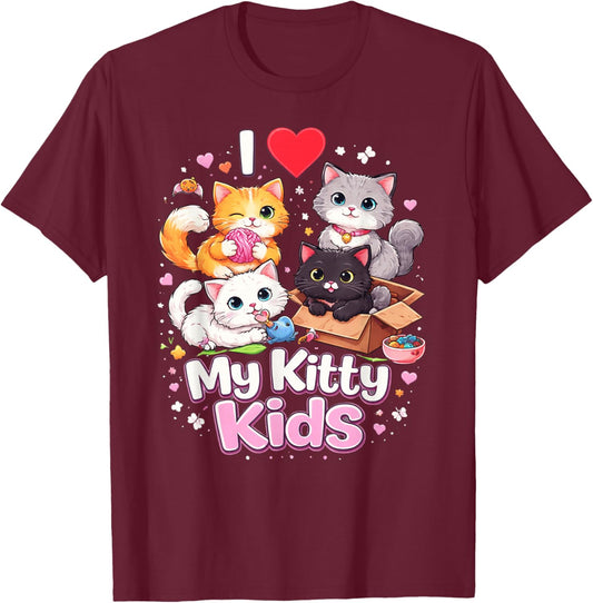 I Love My Kitty Kids Cute Cat Graphic T-Shirt - T-Shirt | Maroon