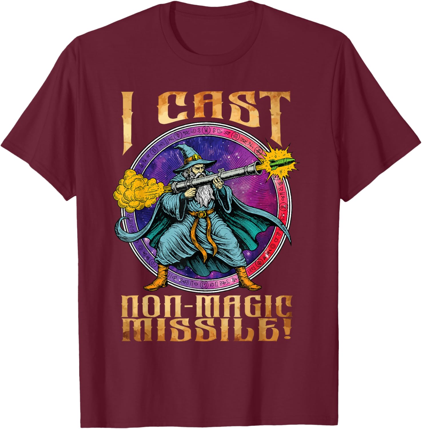 Funny Wizard Meme I Cast Non-Magic Missile Parody Retro T-Shirt - T-Shirt | Maroon