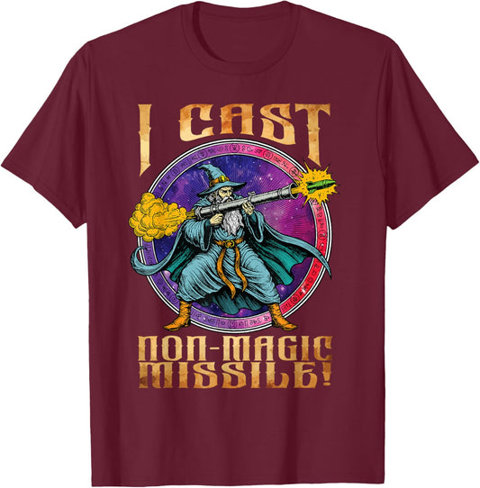 Funny Wizard Meme I Cast Non-Magic Missile Parody Retro T-Shirt - T-Shirt | Maroon