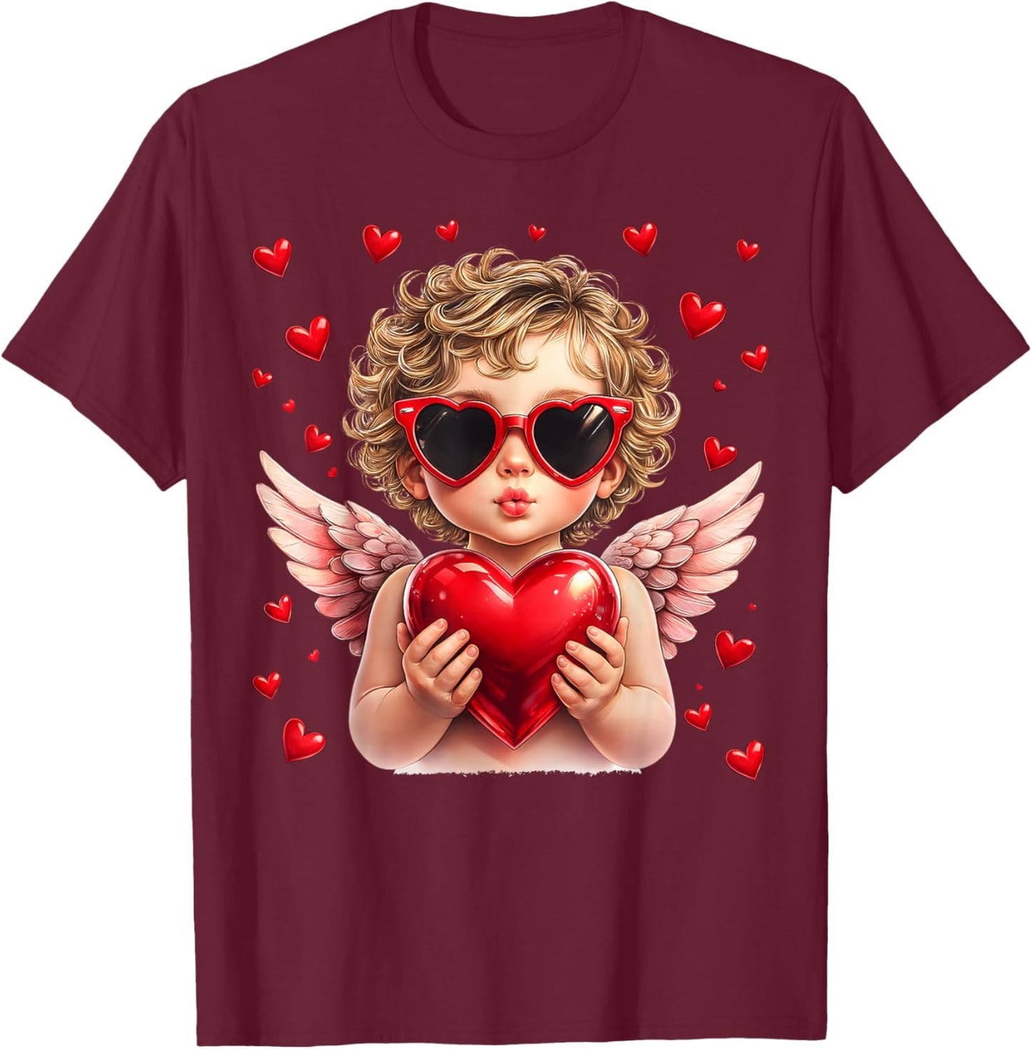 Vintage Cupid Blowing Bubble Gum Heart Sunglasses Valentines T-Shirt - T-Shirt | Maroon
