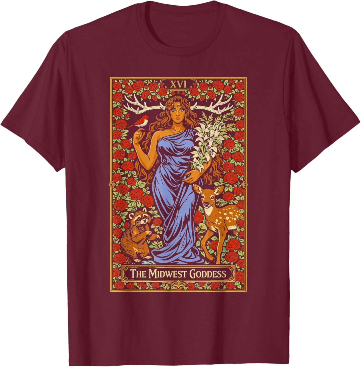 The Midwest Goddess Tattoo Card Graphic Women Girls T-Shirt - T-Shirt | Maroon