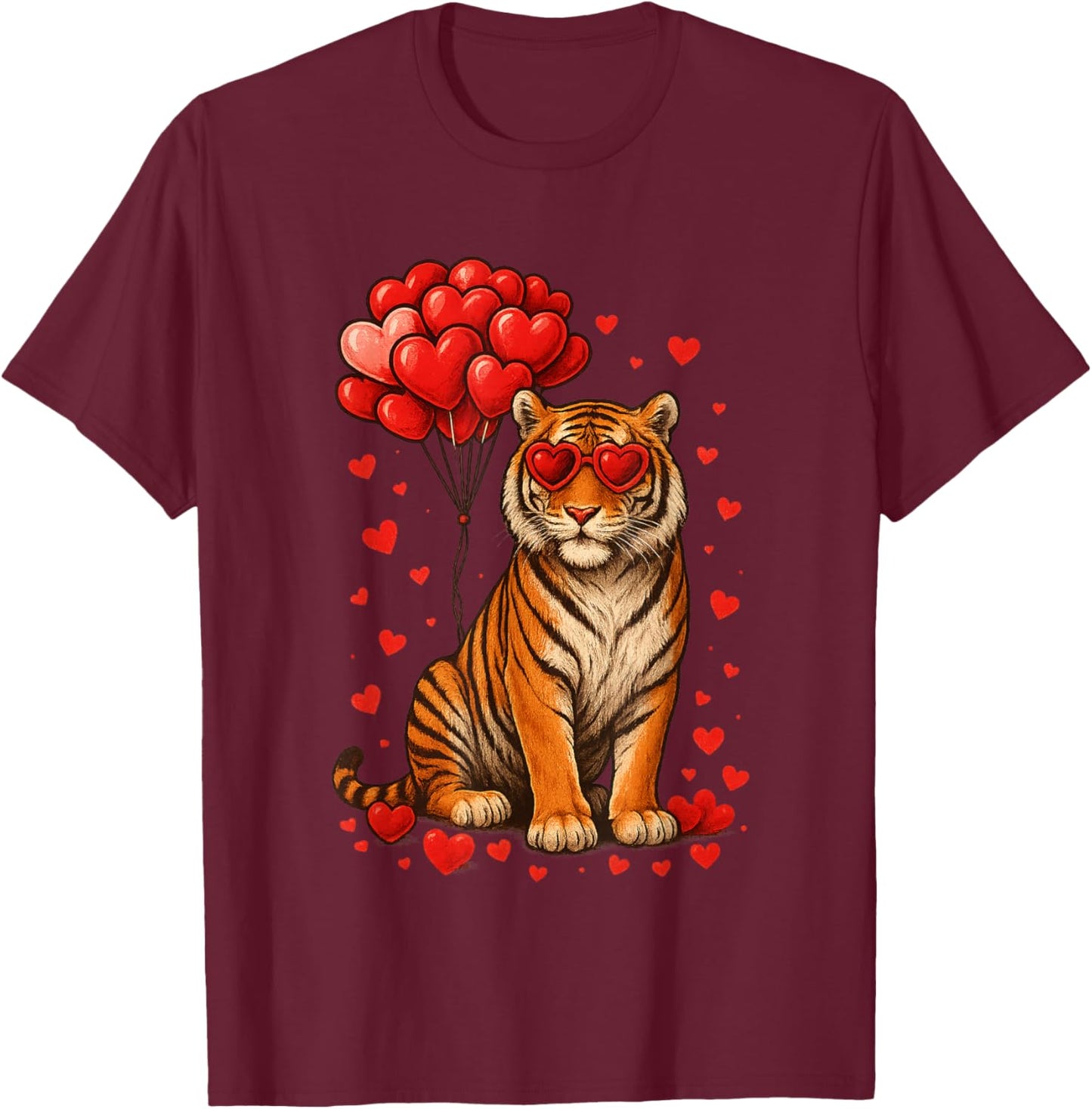 Funny Tiger Valentine's Day Heart Animals Lover Gifts T-Shirt - T-Shirt | Maroon