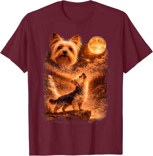 Yorkie Howling to The Moon Funny Vintage 90s Dog Lover T-Shirt - T-Shirt | Maroon