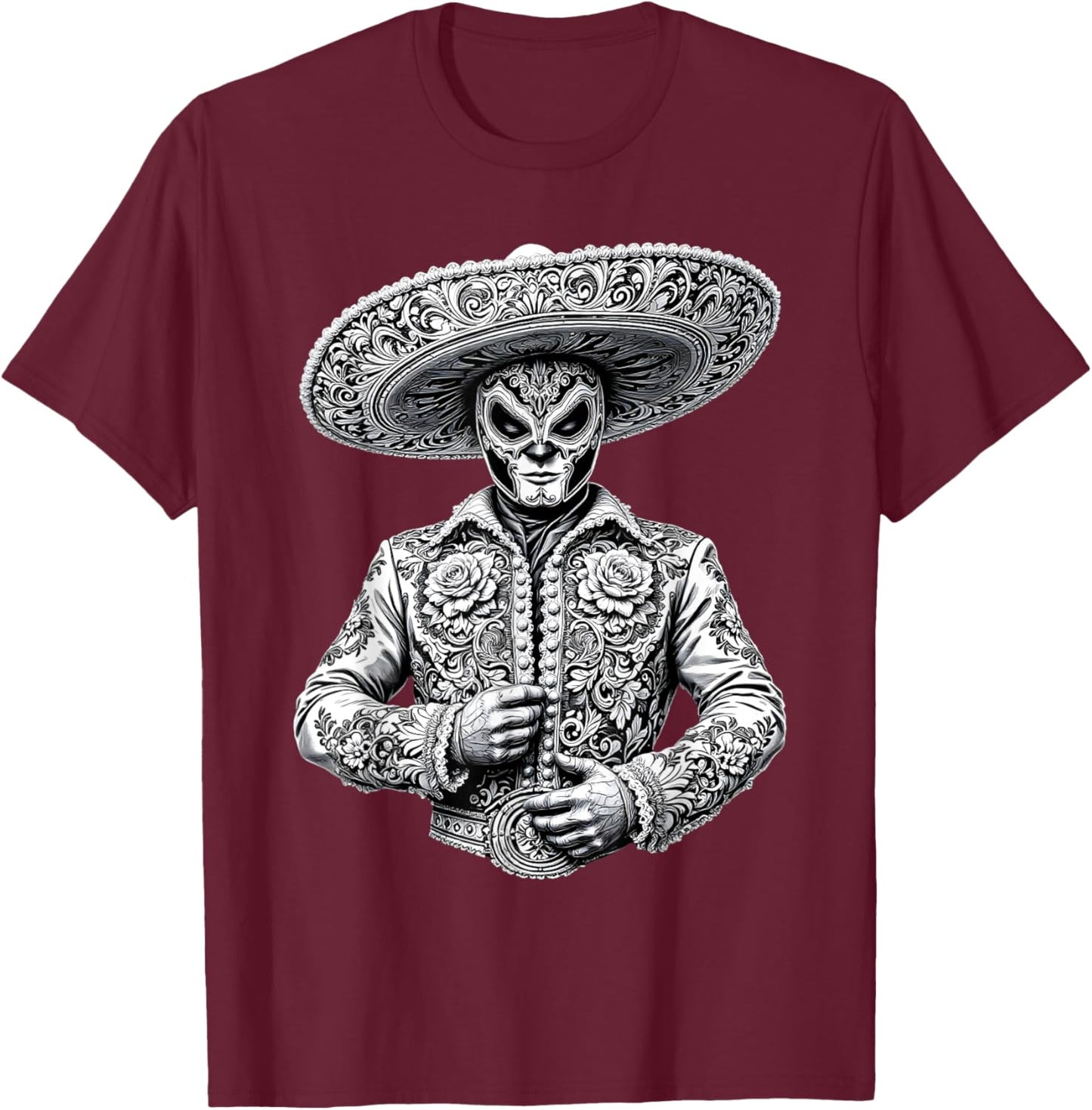 Elegant Lucha Libre Charro T-Shirt - T-Shirt | Maroon
