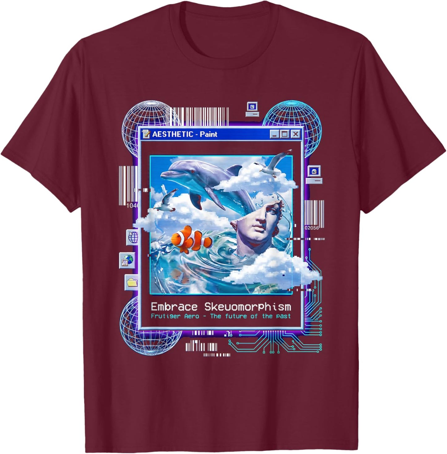 Frutiger Aero Skeuomorphism Vaporwave Aesthetic Glitch Art T-Shirt - T-Shirt | Maroon