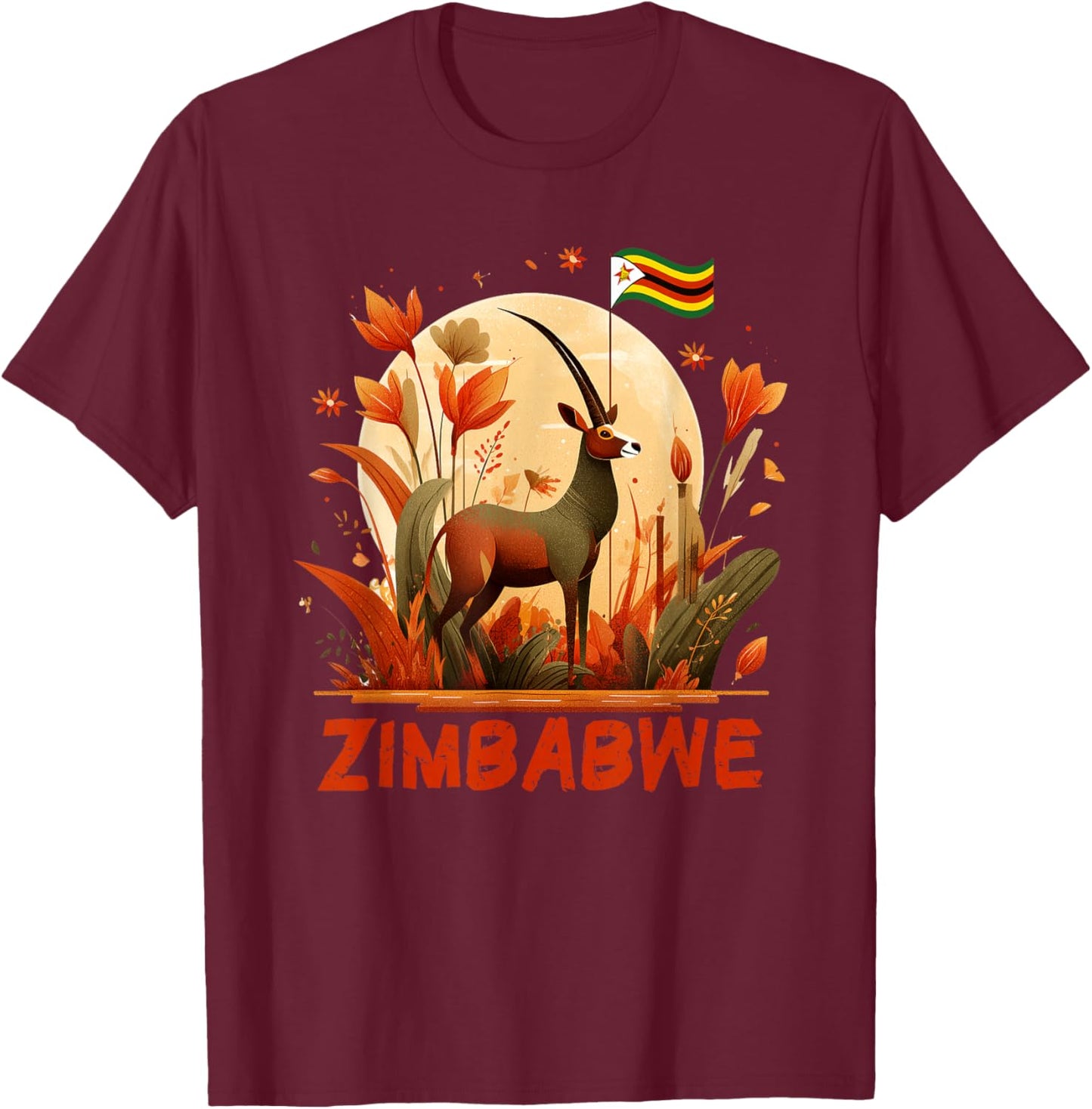 Cool Zimbabwean Gazelle Costume for Zimbabwe Lovers T-Shirt - T-Shirt | Maroon