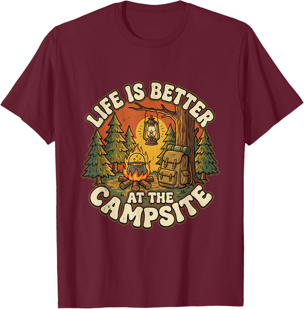 Vintage Camping Adventure Outdoor Gift Life is Better T-Shirt - T-Shirt | Maroon