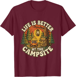 Vintage Camping Adventure Outdoor Gift Life is Better T-Shirt - T-Shirt | Maroon