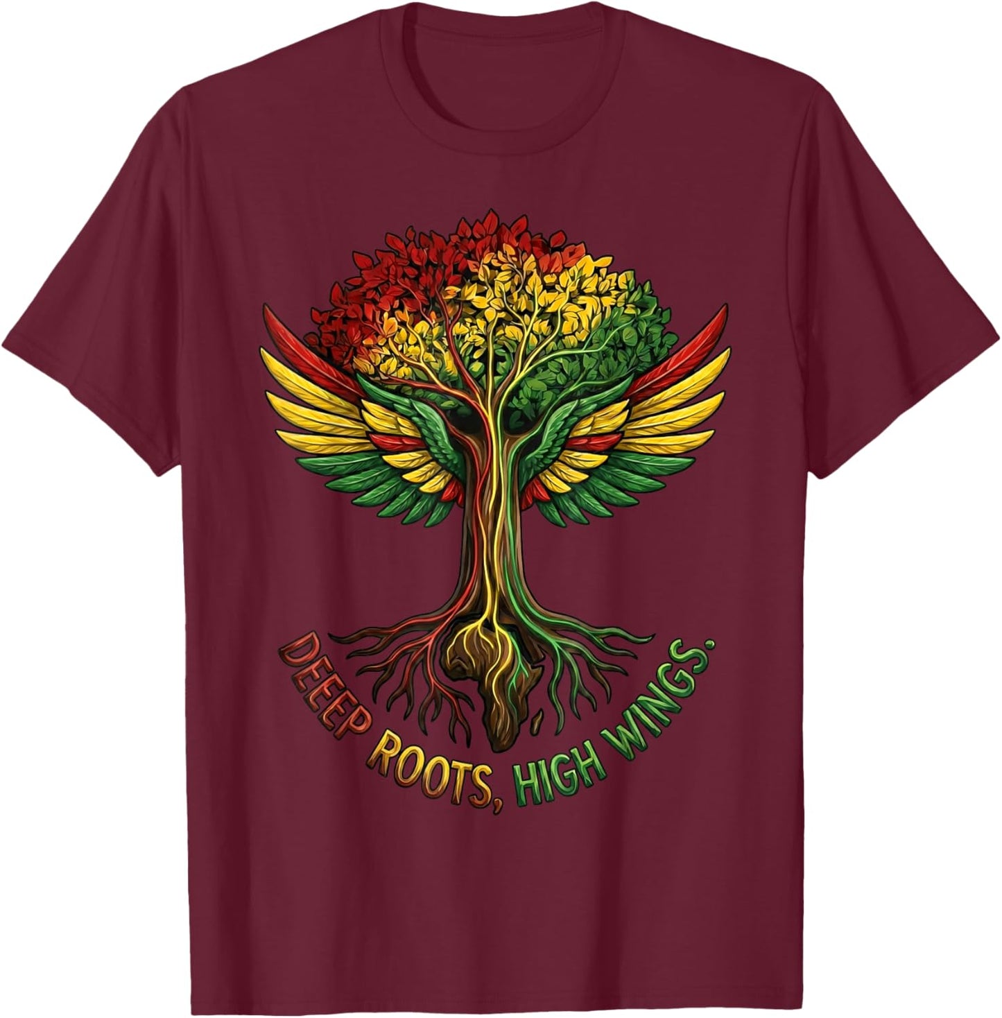 Deep Roots High Wings Black History Month Africa Map Tree T-Shirt - T-Shirt | Maroon