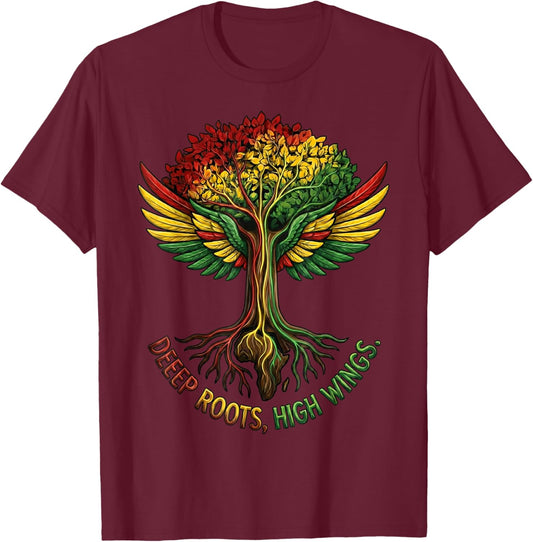 Deep Roots High Wings Black History Month Africa Map Tree T-Shirt - T-Shirt | Maroon