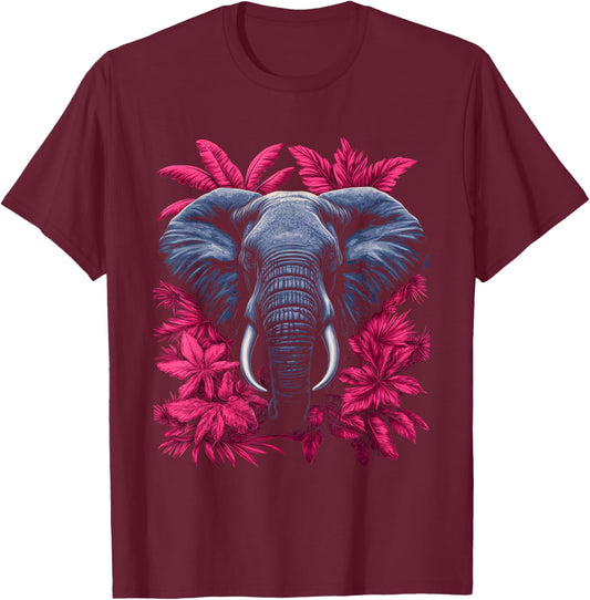 Infrared Wildlife Portrait Elephant Tropical Jungle T-Shirt - T-Shirt | Maroon