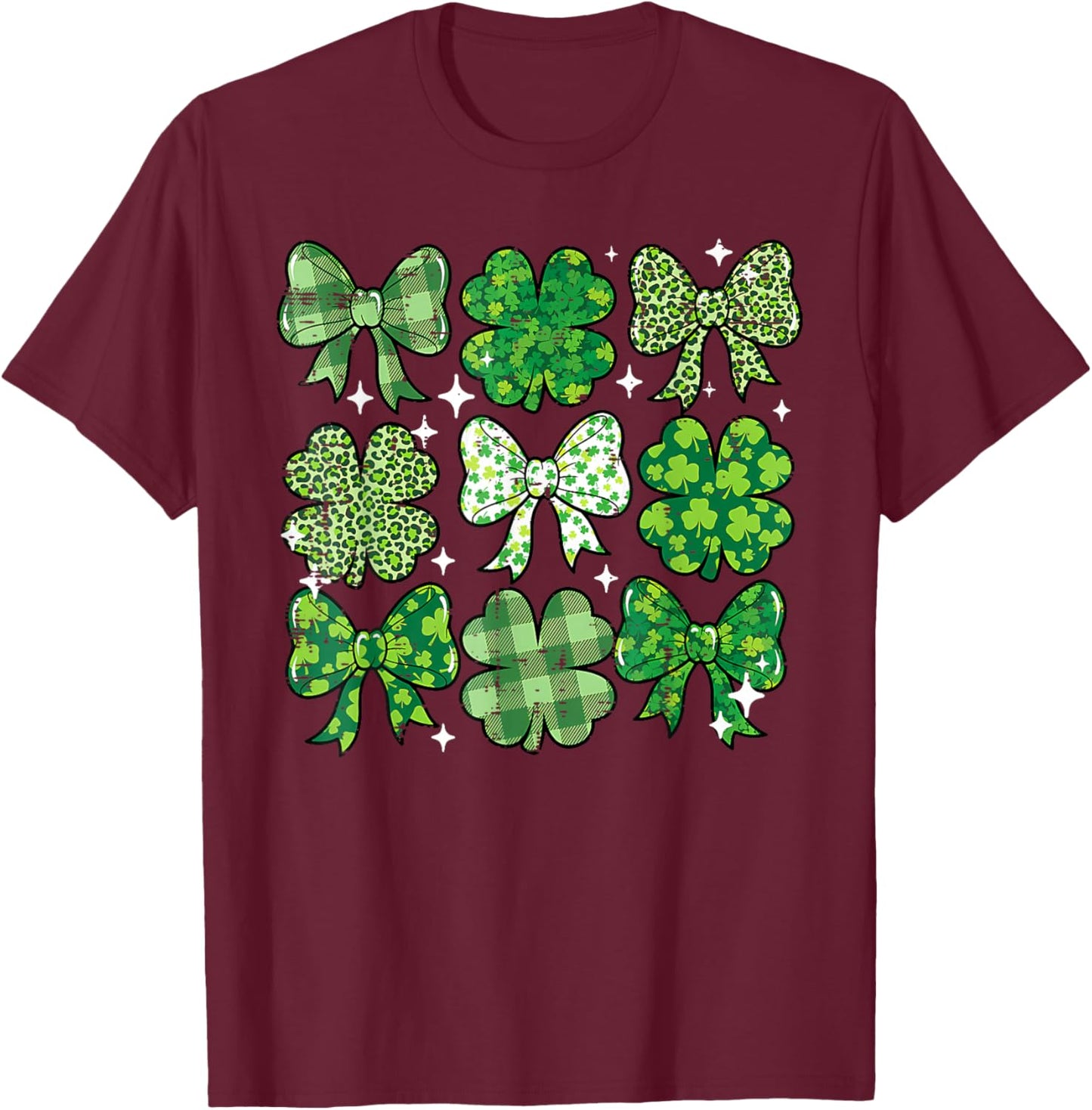 St Patricks Day Bow Coquette Saint Paddys Girls Kids Women T-Shirt - T-Shirt | Maroon