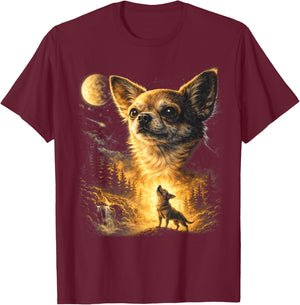 Chihuahua Howling The Moon Funny Chihuahua Meme Dog Parody T-Shirt - T-Shirt | Maroon