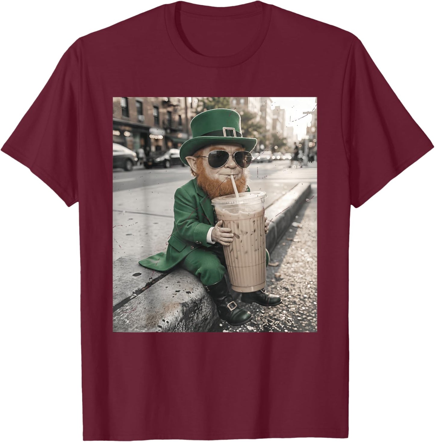 St Patricks Day Leprechaun Iced Coffee Cold Brew T-Shirt - T-Shirt | Maroon